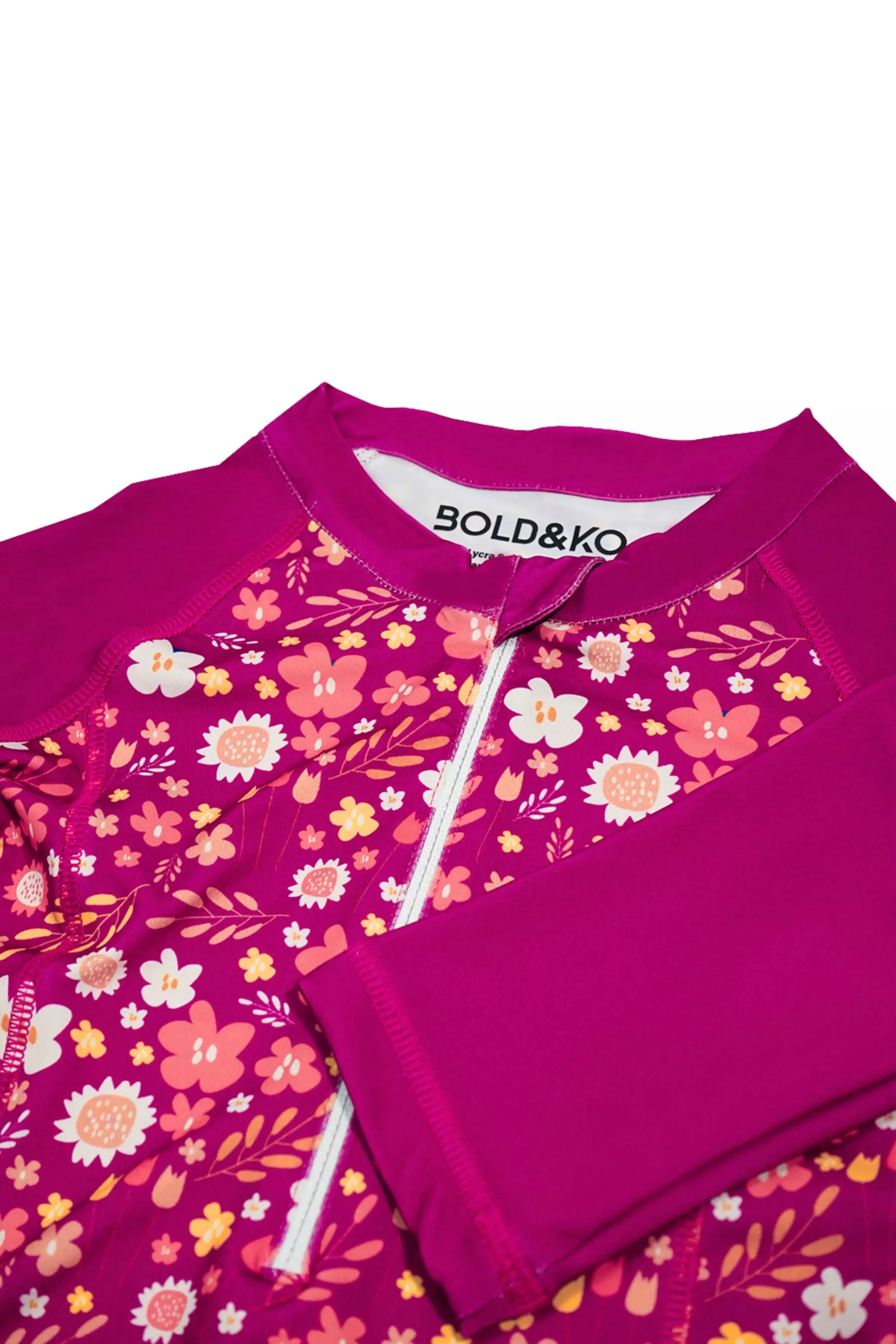 BOLD & KO Longsleeve Rashguard In Maroon Floral Kids Swimsuit | Baju Renang Anak