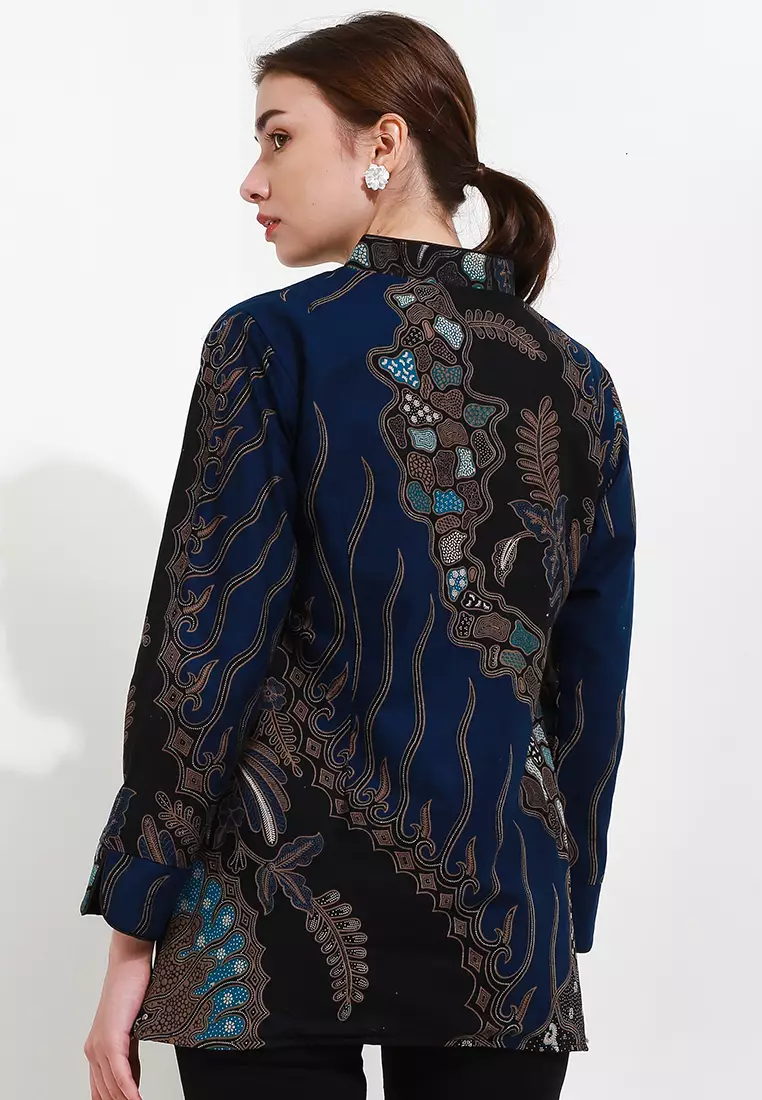 Jual Batik Mayung Blouse Batik Citragada Navy Premium Slimfit Elegan ...