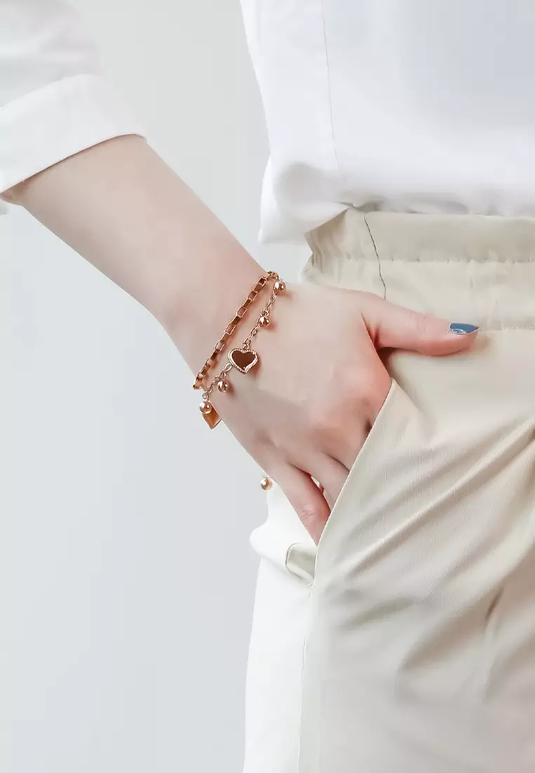 Wisteria Heart Charm Multi-Chain Bracelet in Rose Gold