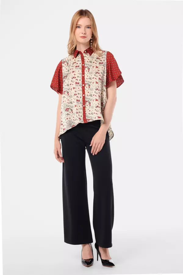 MINIMAL - Eriana - Blouse Lipit Motif Gringsing - Red Colour Red