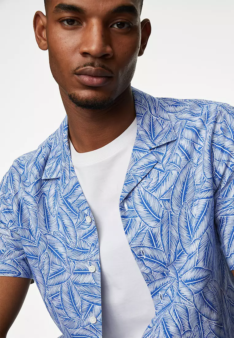 Easy Iron Linen Blend Hawaiian Printed Shirt