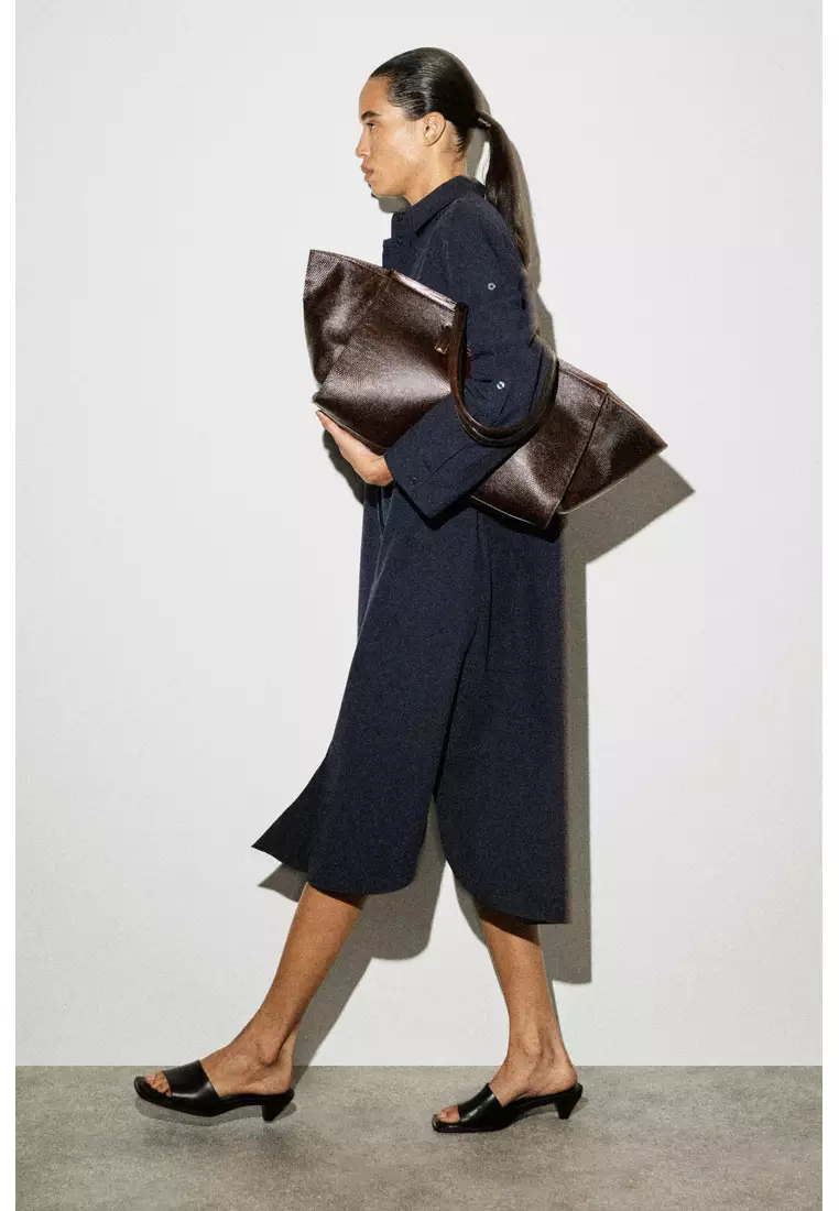 CURVED-SLEEVE COTTON MIDI SHIRT DRESS