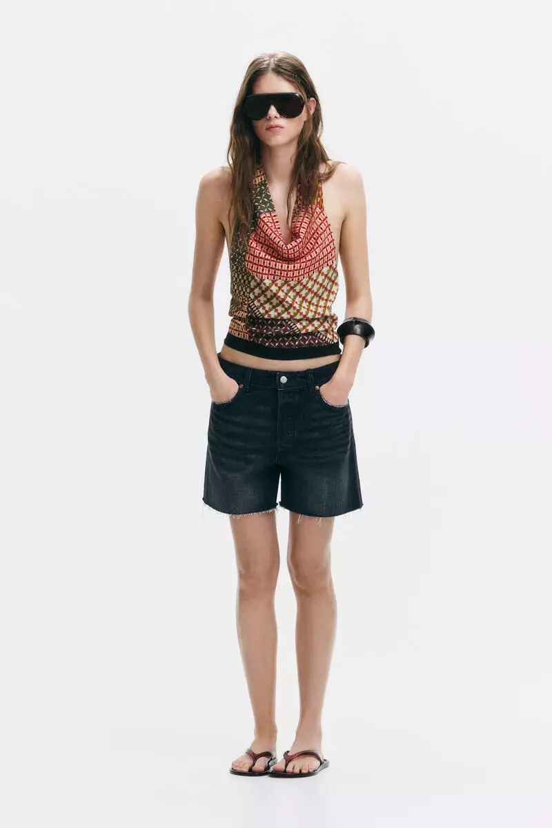 Raw-edge denim shorts