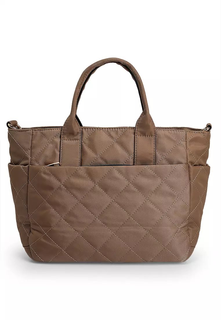 Quilted Nylon Convertible Top Handle Bag