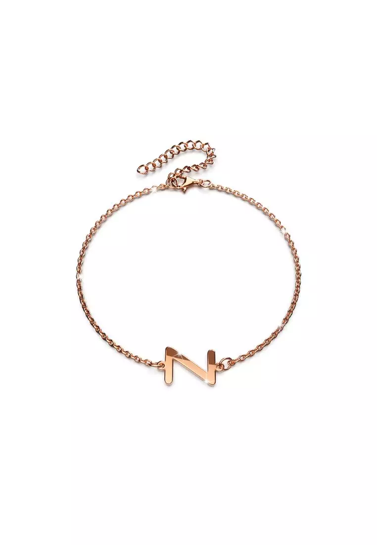 Bold Alphabet Letter Initial Charm Bracelet in Rose Gold Tone - Z