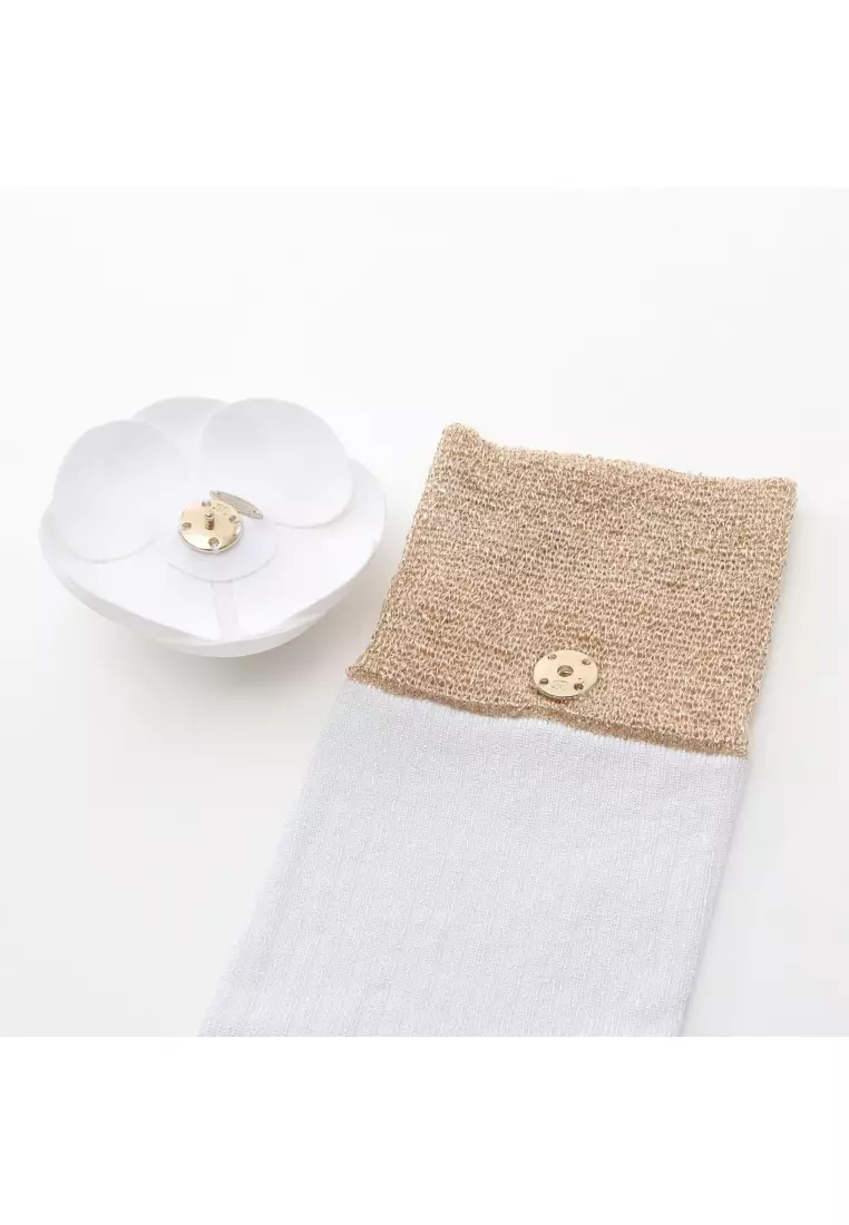 Pre-Loved Chanel camellia coco mark socks socks accessory Viscose white gold 25P