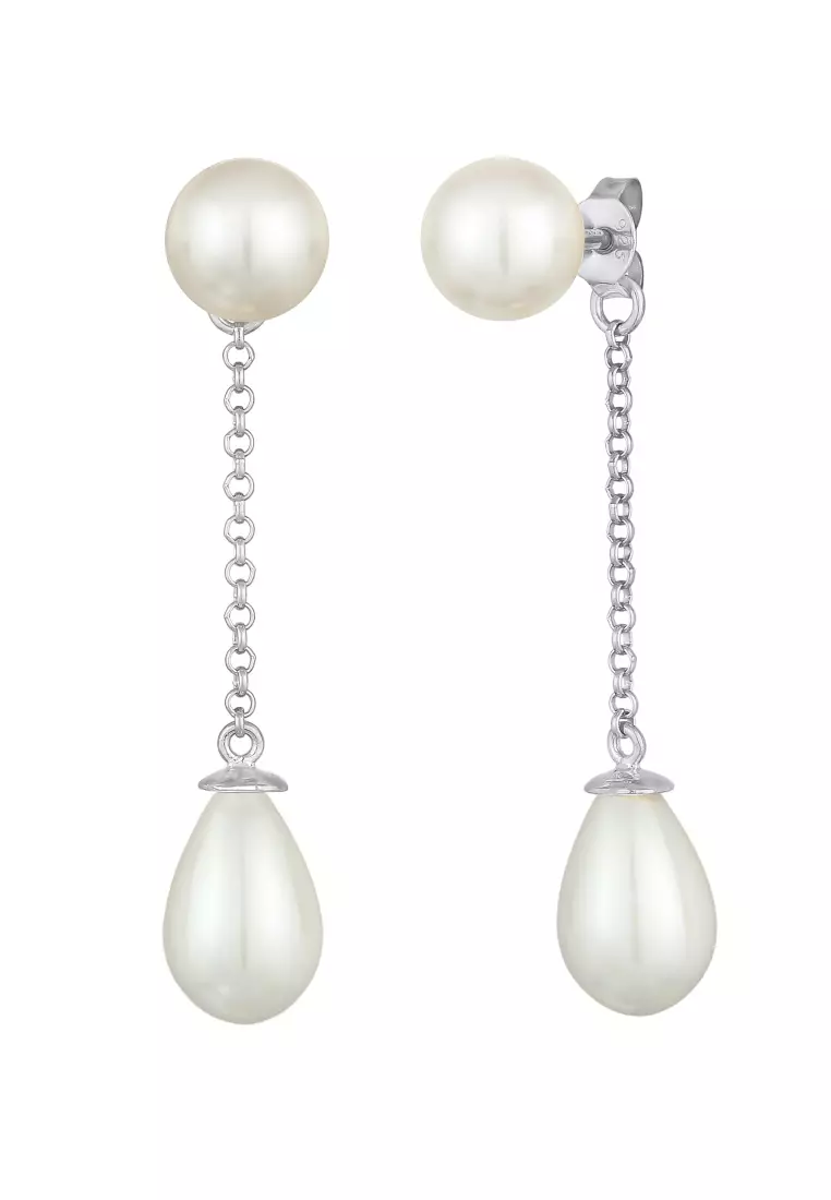 Anting Perhiasan Perak 925 Wanita Earjacket Drop Trend Shell Core Pearls Embellished with Crystal by Swarovski®