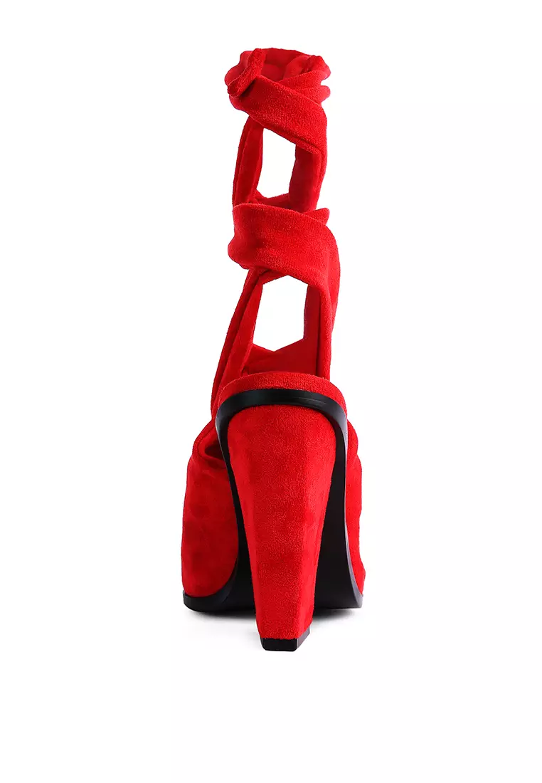 Jual London Rag Red Lace Up High Block Heeled Mules Original 2024 ...