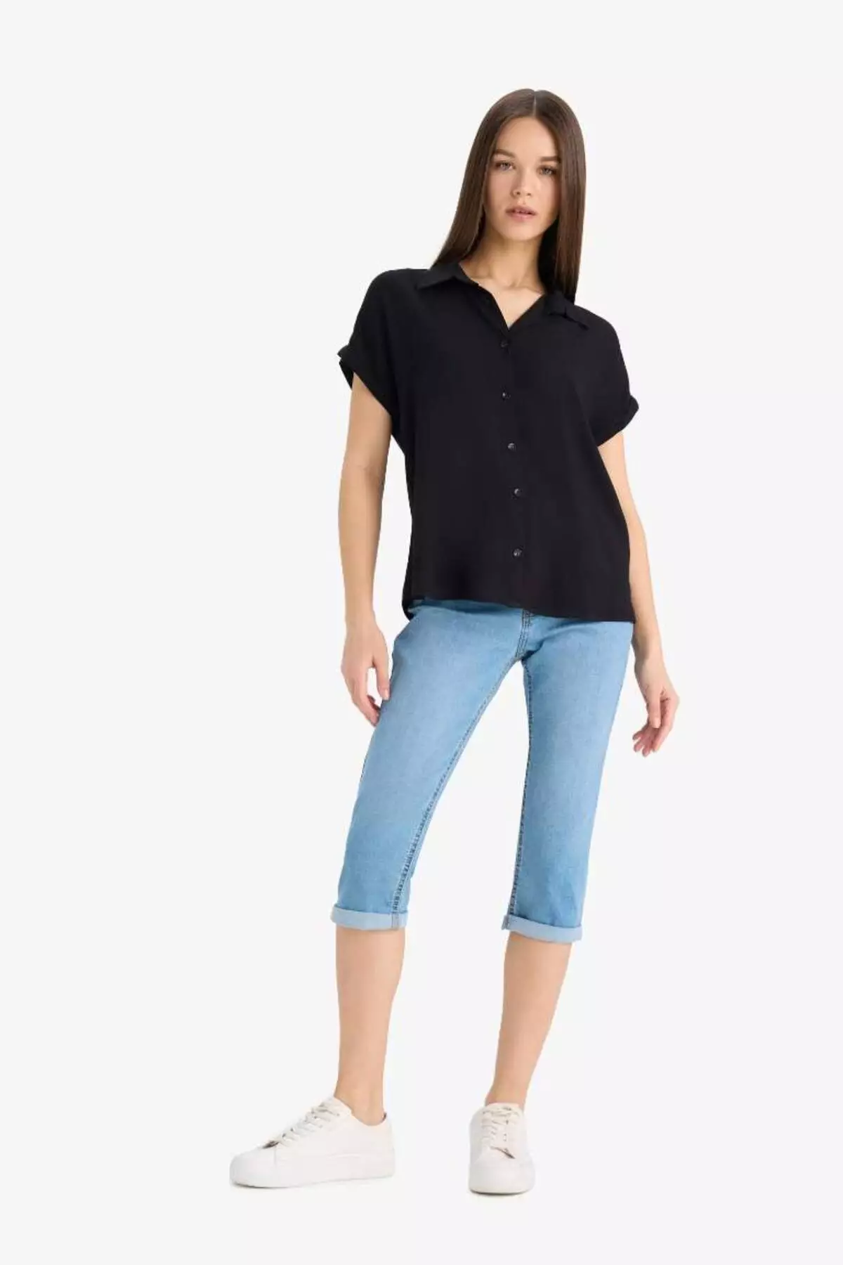 Regular Fit Basic Plain Viscose Short Sleeve Shirt N7819Az25Sp