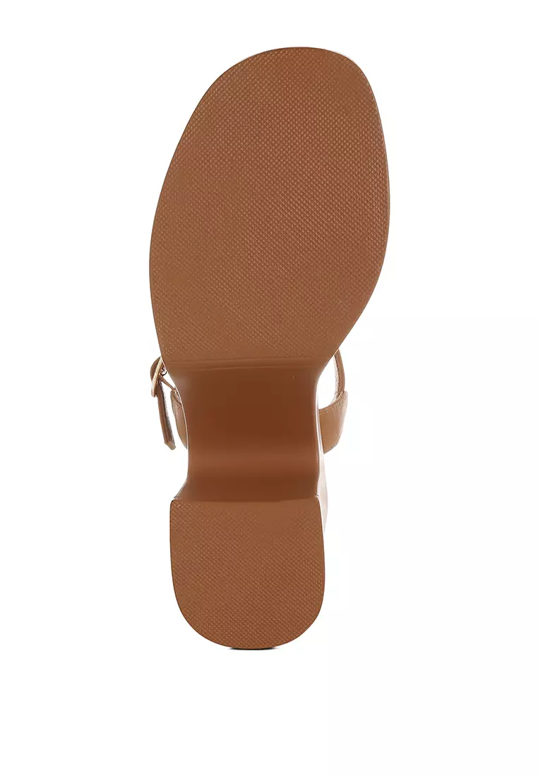 Faux Leather Pin Buckle Platform Heels in Tan