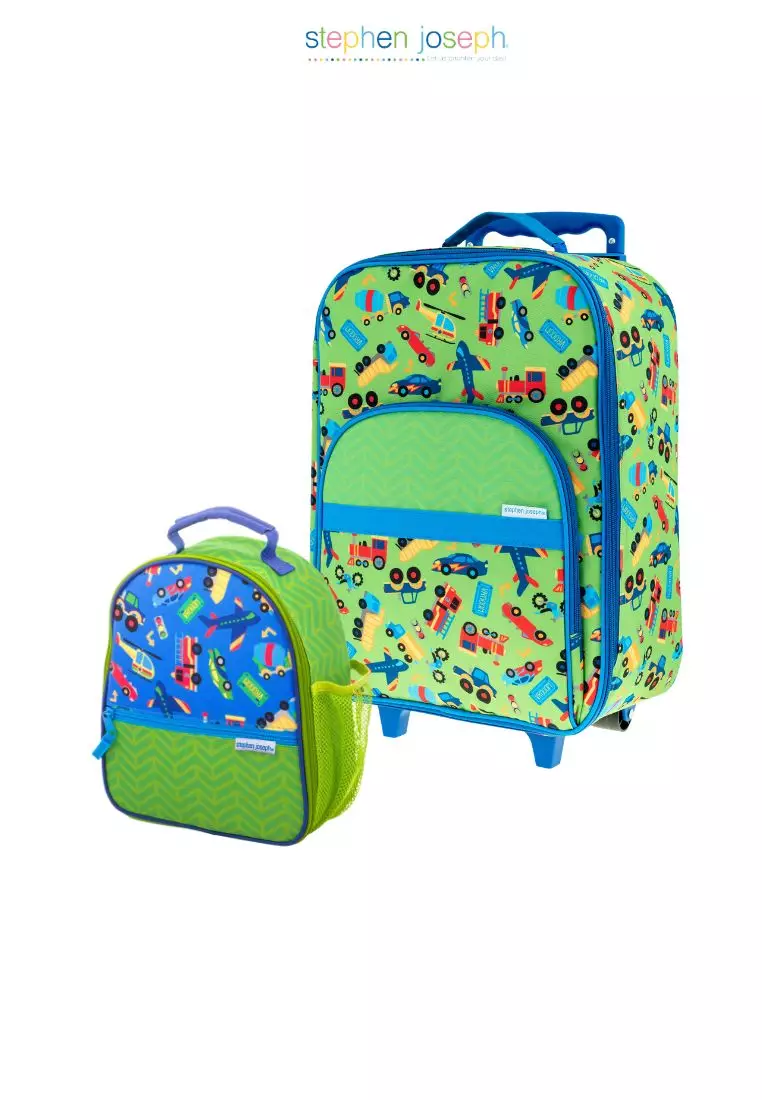 Stephen Joseph AOP Trolley Bag Transpo with AOP Lunch Bag Transpo for Kids