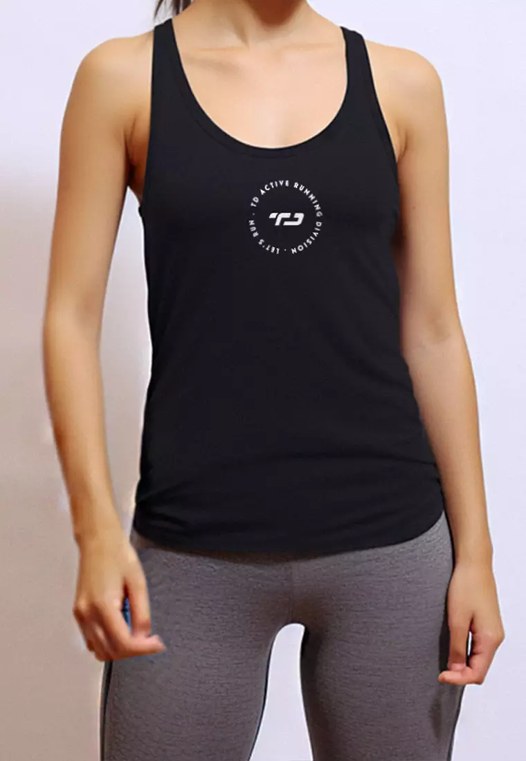LSB84 kaos tank top kutung sleeveless olahraga wanita lari running jogging "td running circle" hitam