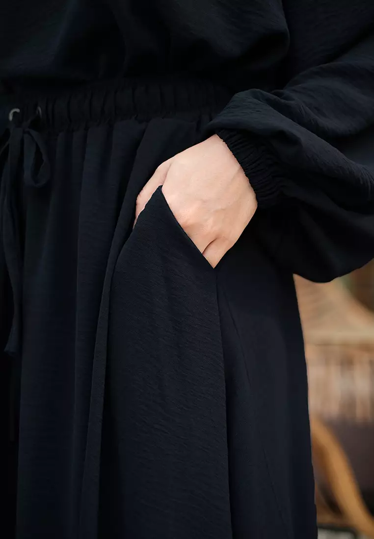 JV Hasanah Set Rok Baju Kurung Selena Black | Setelan Rok Crinkle Jumbo Busui