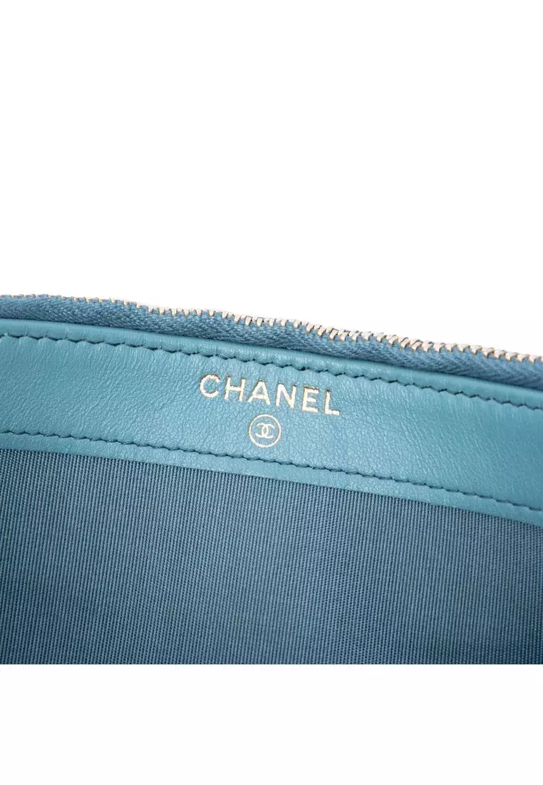 Pre-Loved Chanel Raffia Deauville Double Zip Clutch With Chain