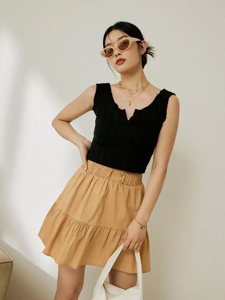 親膚棉質鬆緊腰彈性釦繩蛋糕裙《CA2950》