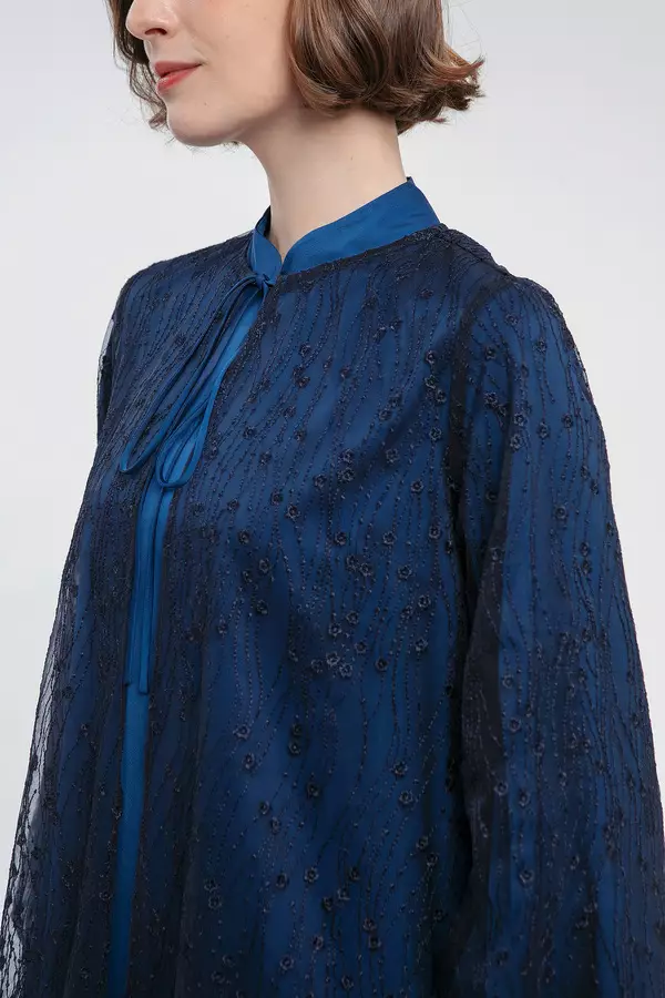 MINIMAL - Askana - Gamis Lace Motif Bunga - Navy Colour Navy