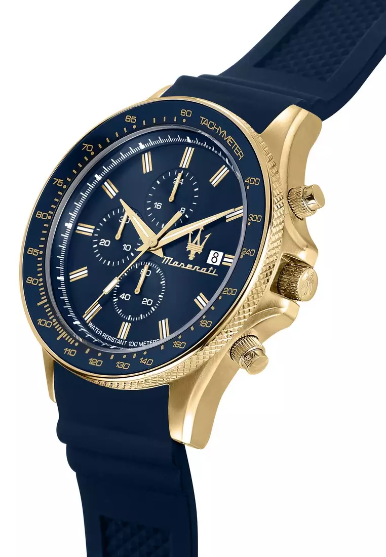 【2 Years Warranty】Maserati Sfida 44mm Blue Dial Blue Silicone Men's Chronograph Quartz Watch R8871640004 With Luminous Dial Hands