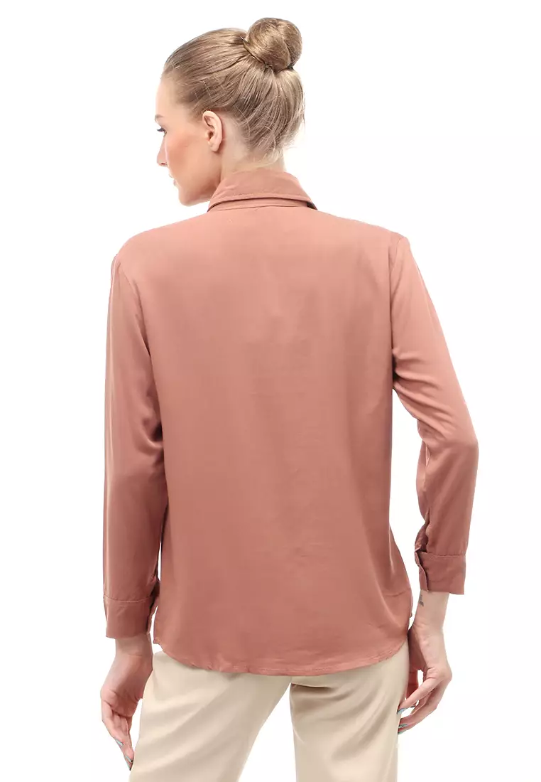 Arcade Atasan Wanita Long Sleeves Kemeja Polos Relaxed Fit - Mocca