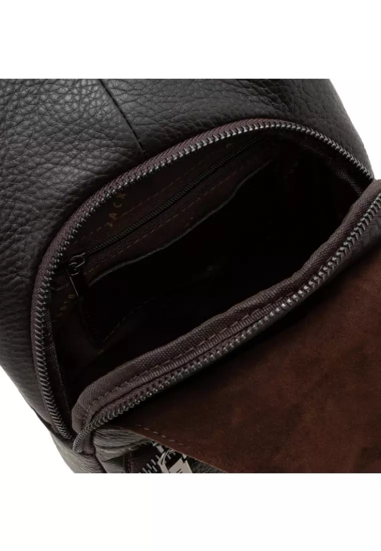 Men's Grain Leather Trendy Crossbody Sling Bag with Multi Zip Pockets BAI 1120