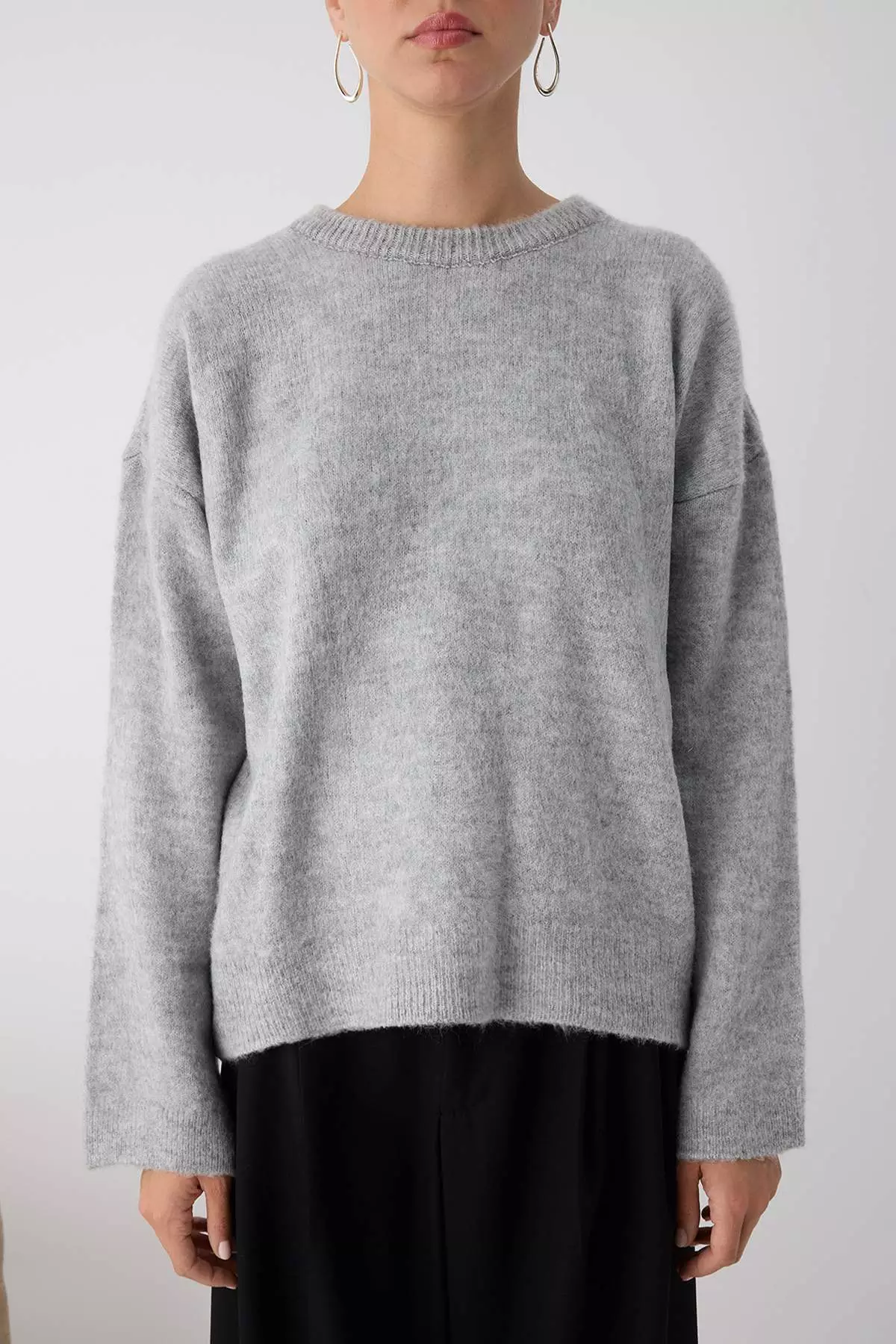 Gray Soft Textured Wide Fit Basic Knitwear Sweater