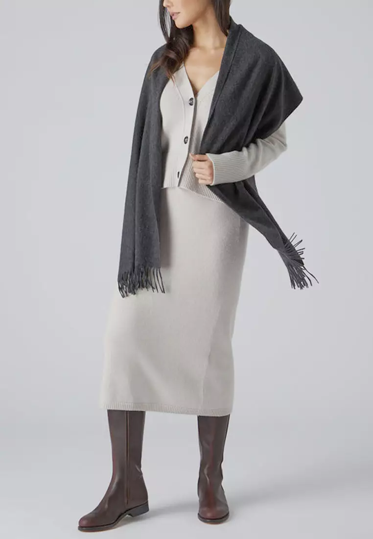 Aksesoris Wanita Virgin Wool Cashmere Shawl Syal Wanita Kasmir Dark Grey