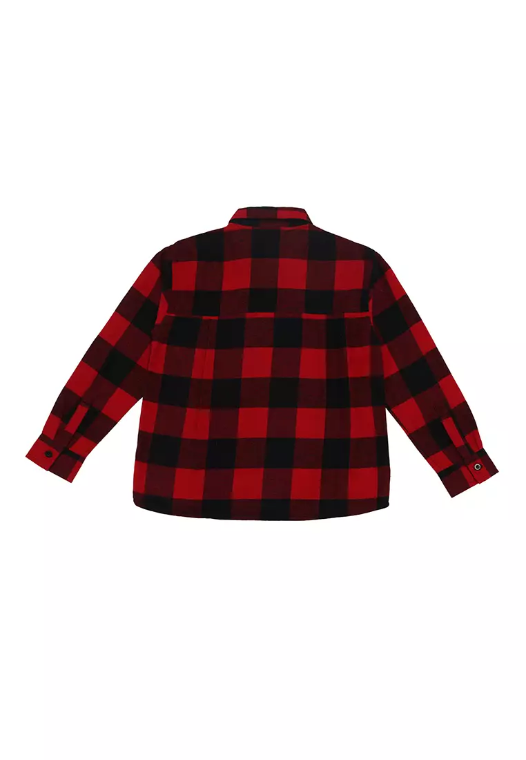 Kemeja Lengan Panjang Anak Perempuan Kotak Merah Hitam Flannel - AWESOME