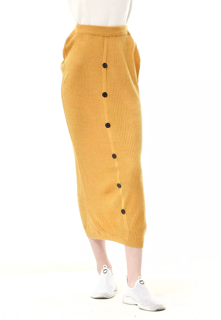 Deliana Rok Rajut Kancing Bawahan Wanita Premium Quality - Mustard