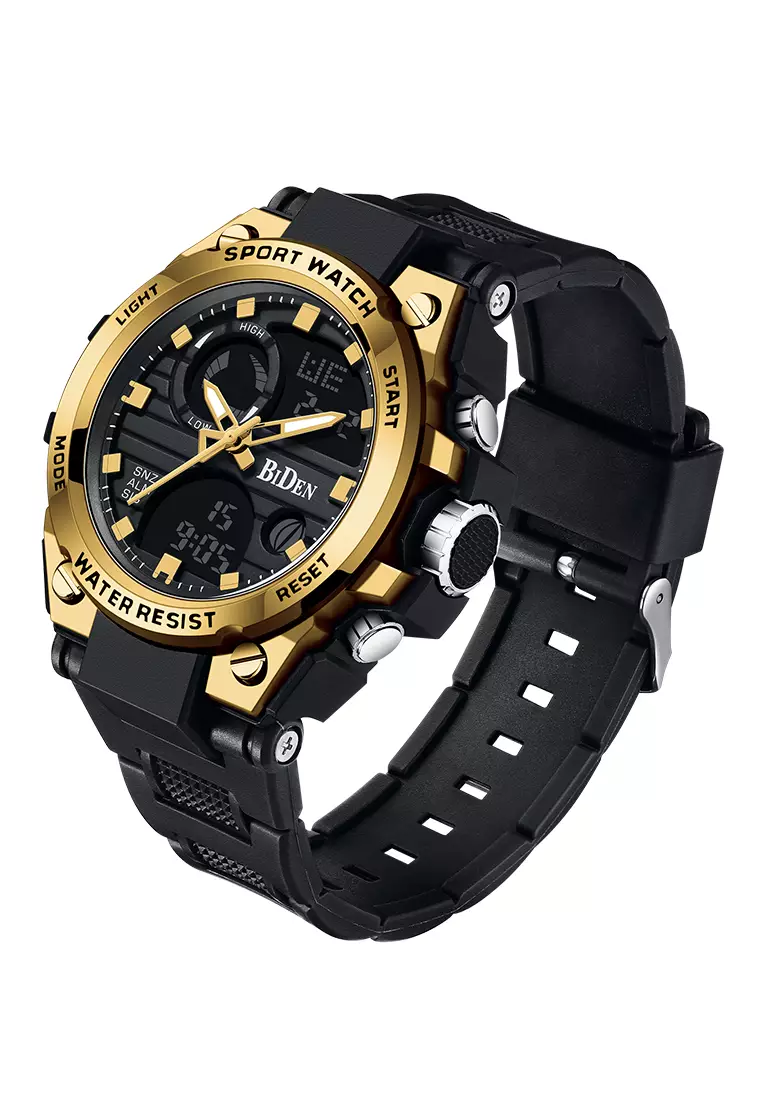 Jam Tangan Pria Digital&Analog Olahraga Militer Pria Tali Silikon Tahan Air Luminous Jam Tangan Cowok Original emas