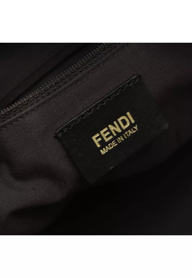 Pre-Loved Fendi Zucca Shoulder bag tote bag canvas leather black