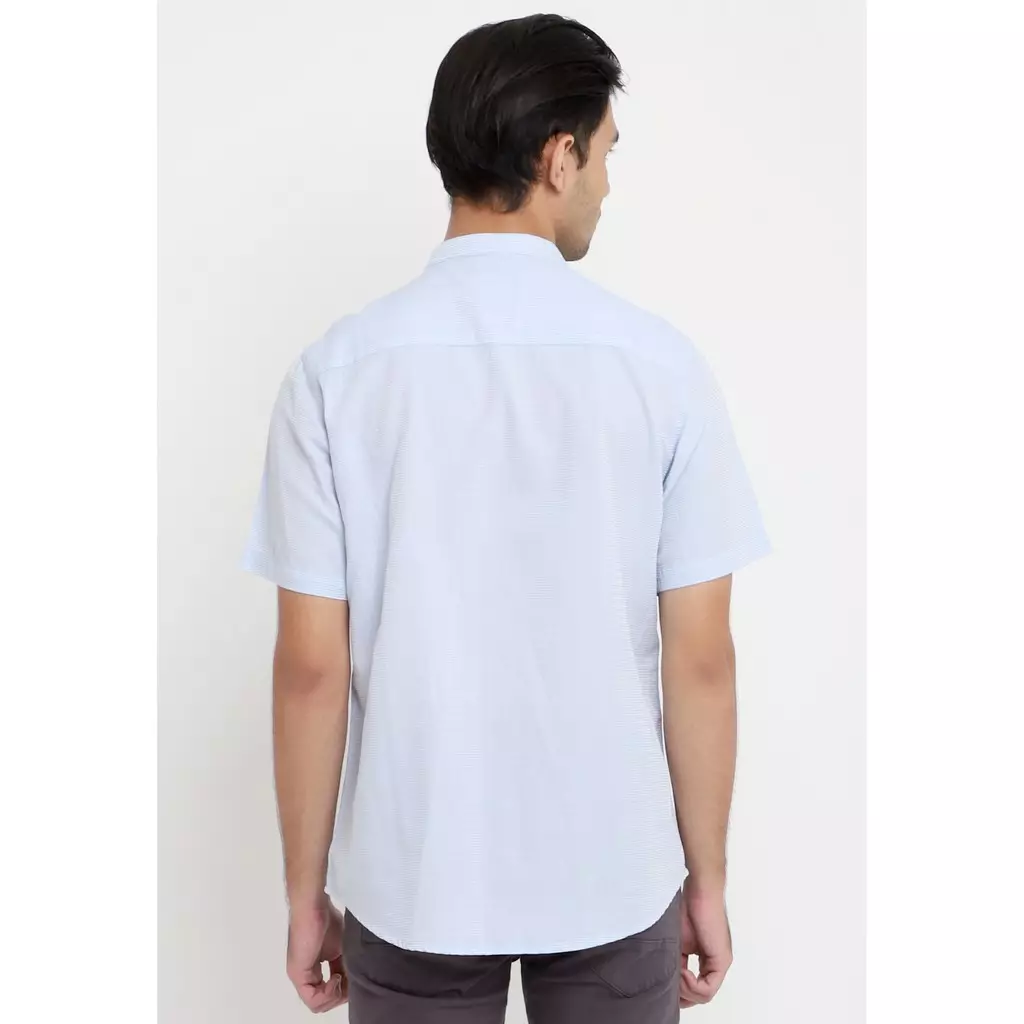 TRIPLE Kemeja Lengan Pendek Slim Fit (SS MC 443 BLU) - Biru