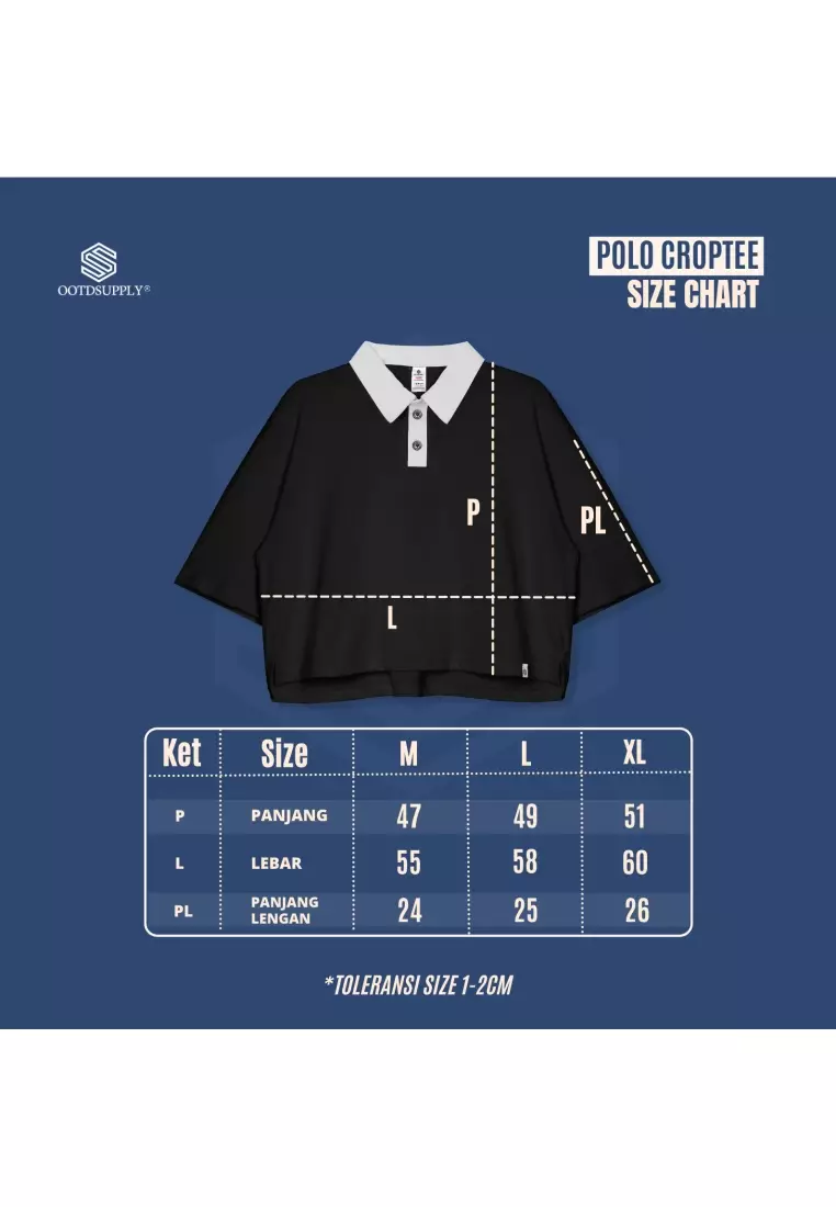 OOTDSUPPLY Oversize Polo Crop Shirt Lady Verse Black l Polo Crop Pria dan Wanita OVZ-CPS002