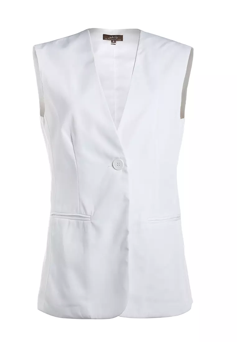 Classic Sleeveless Longline Waistcoat In Cream