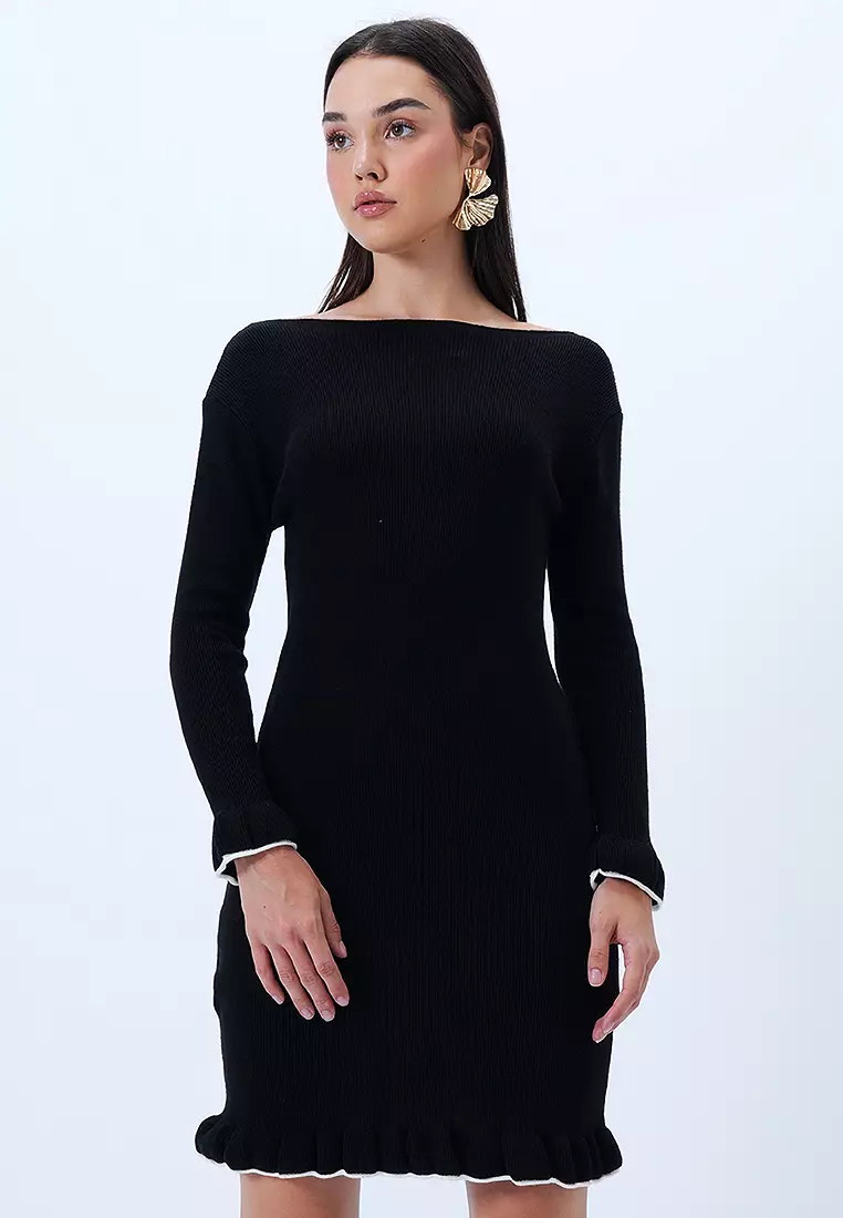 Boat Neck Knit Mini Dress