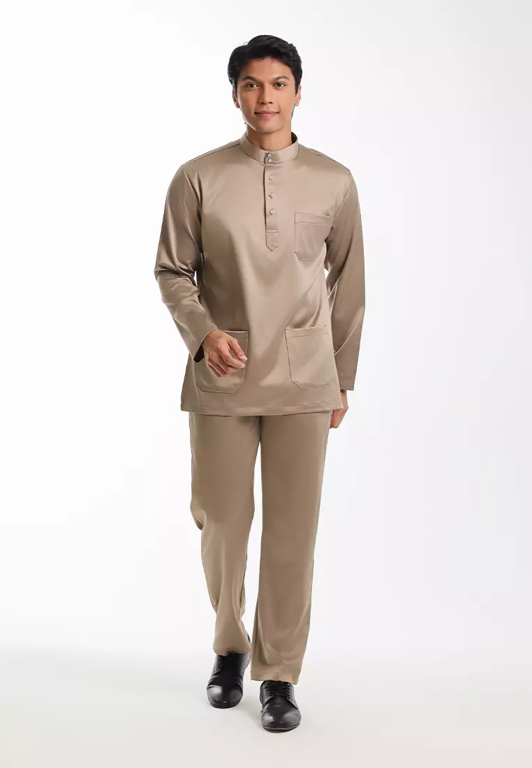 Alain Delon Baju Melayu Cekak Musang Dewasa - 19026005-82PetrifiedOakBrown