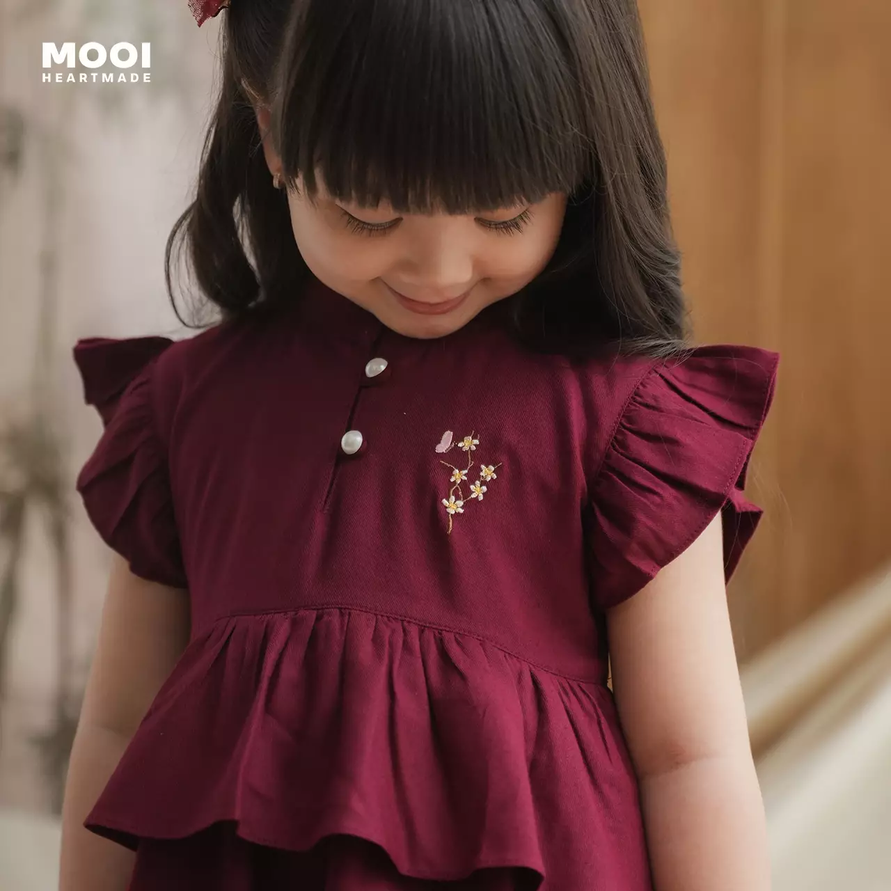 Mooi Dress Anak Perempuan Jia Dress Layer - Maroon