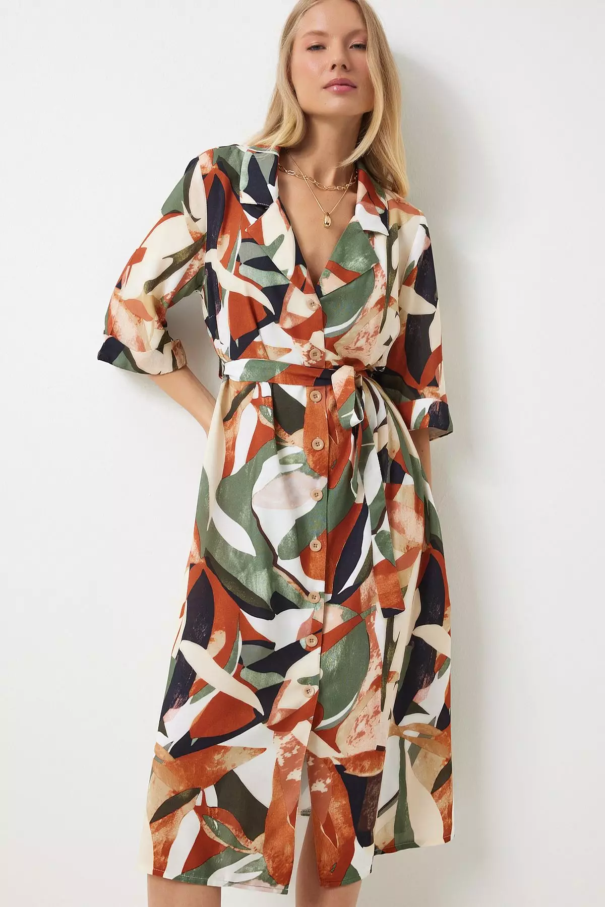 Abstract Print Tie Dress