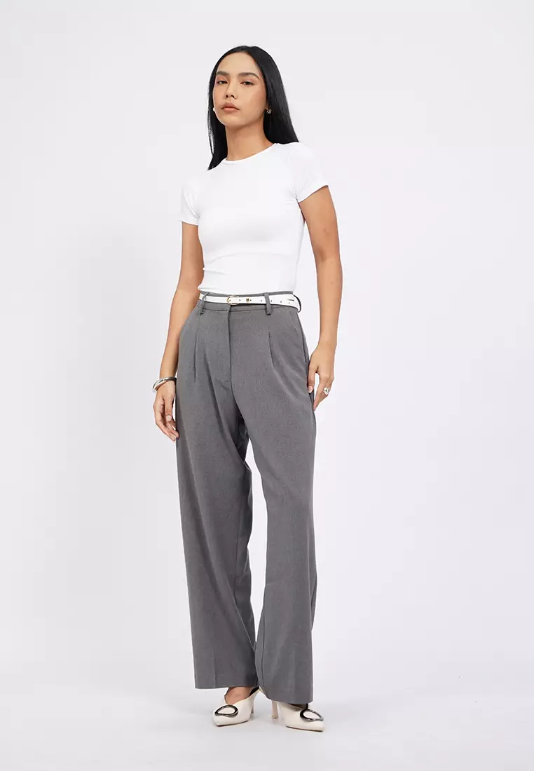 Loose Straight Pants with Front Pleats