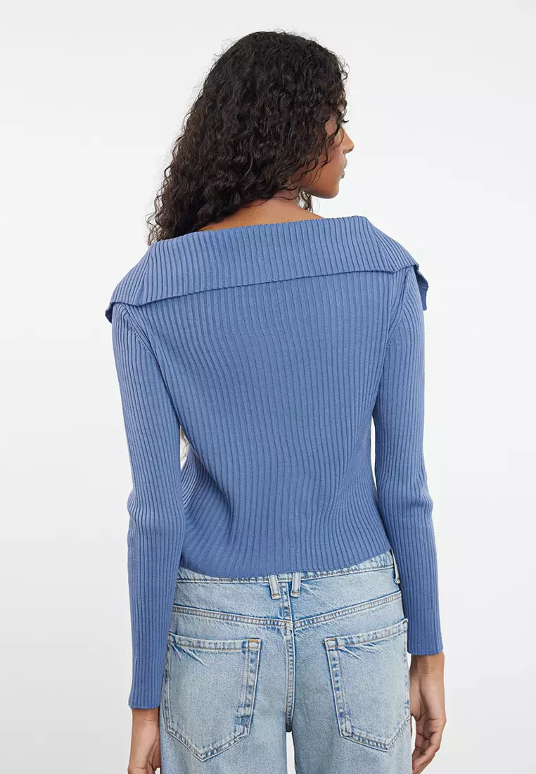 Blue Turn-Down Collar Knitwear Cardigan Twoaw24Hi00284