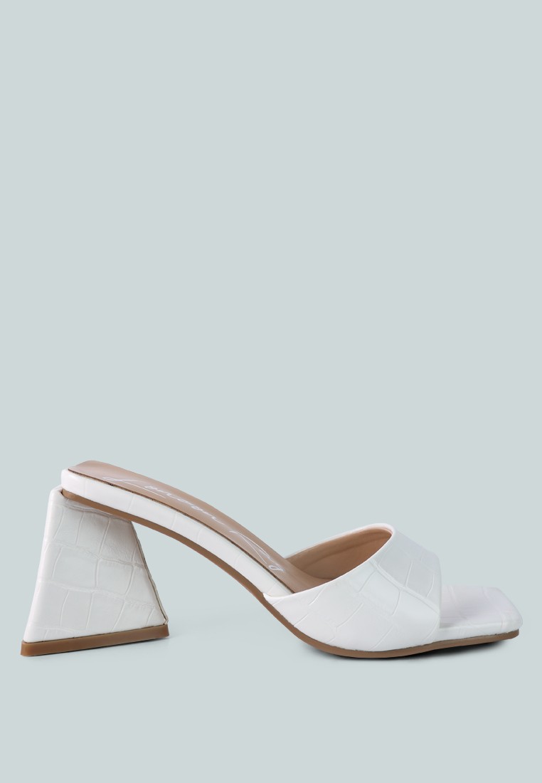 White Triangle Block Heeled Croc Sandals