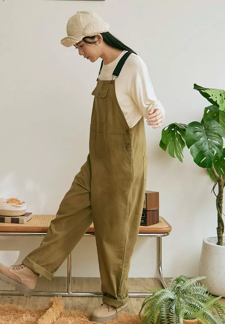 Loose-Fit Colorblock Adjustable Strap Utility Jumpsuit [BA7678]