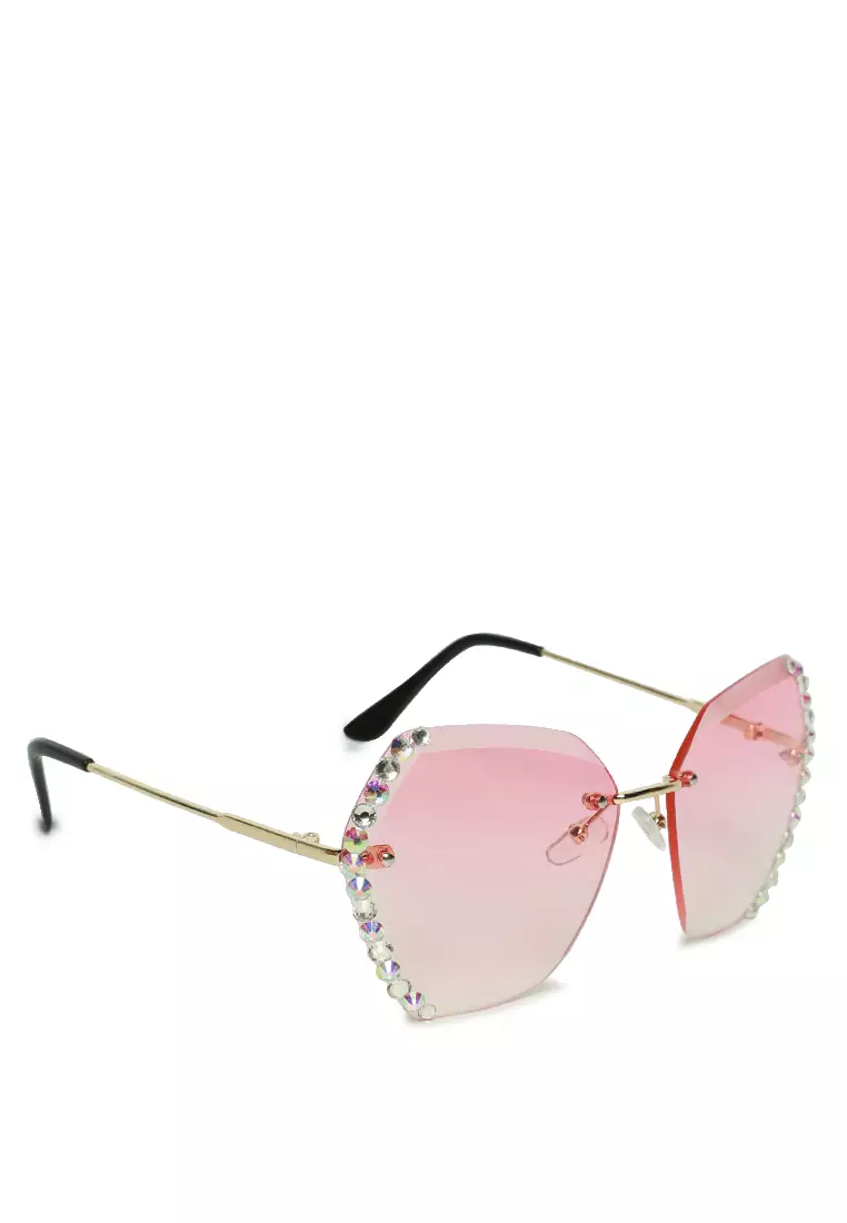 Embellished Butterfly Sunglasses In Light Pink