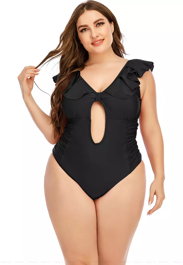 Buy ZITIQUE Large size solid color hollow one-piece swimsuit 2024 Online