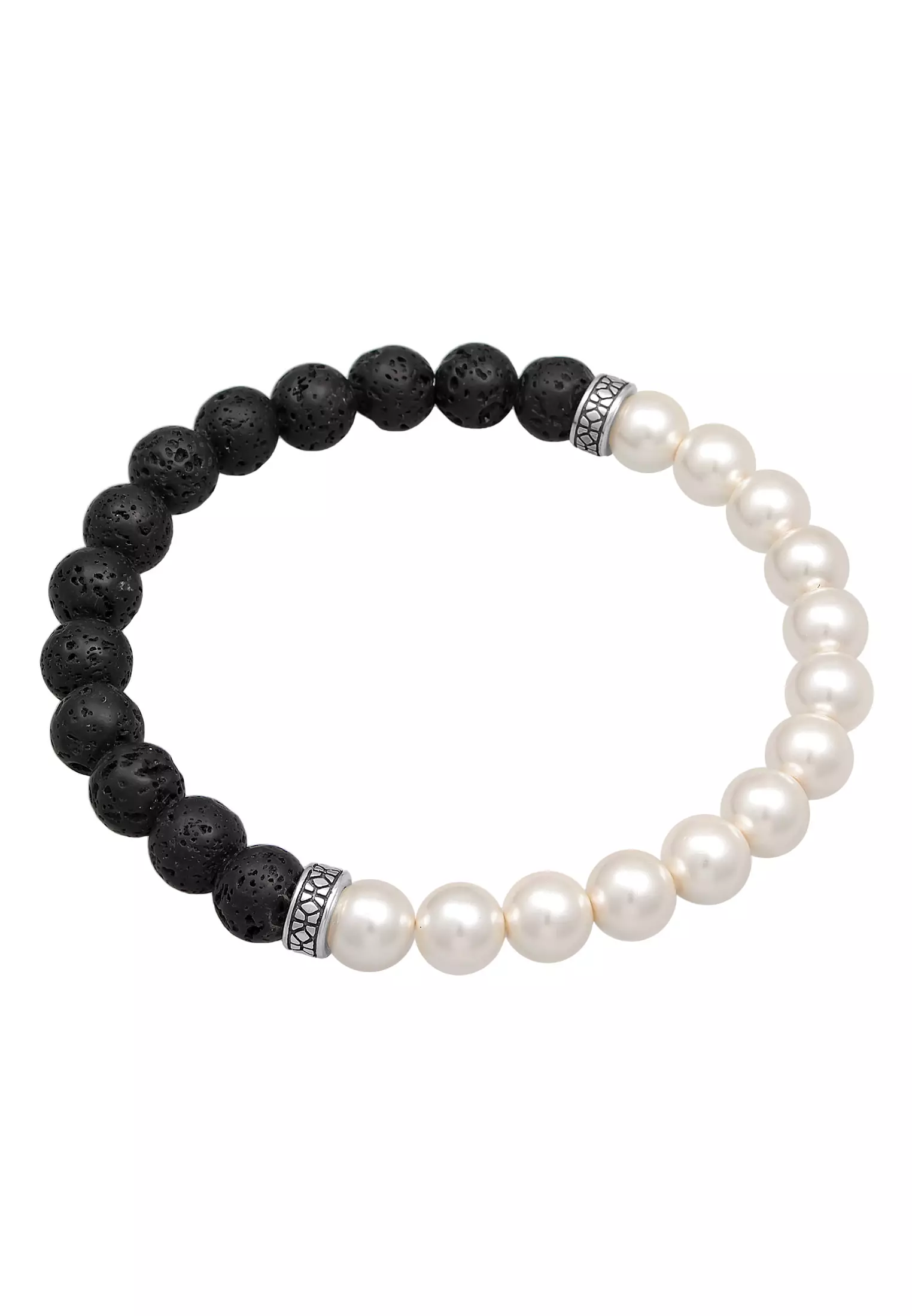Bracelet Men Lava Beads With Synth. Pearls