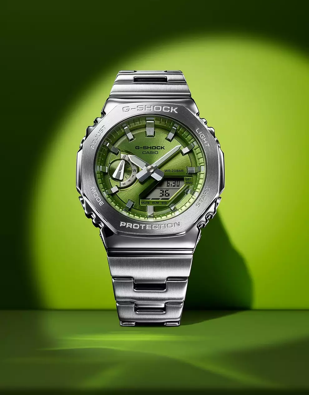 G-SHOCK Men GM-2110D-3A Silver Green Stainless Steel