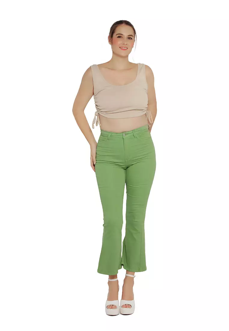 Celana Kaki Lebar Pinggang Tinggi Hijau