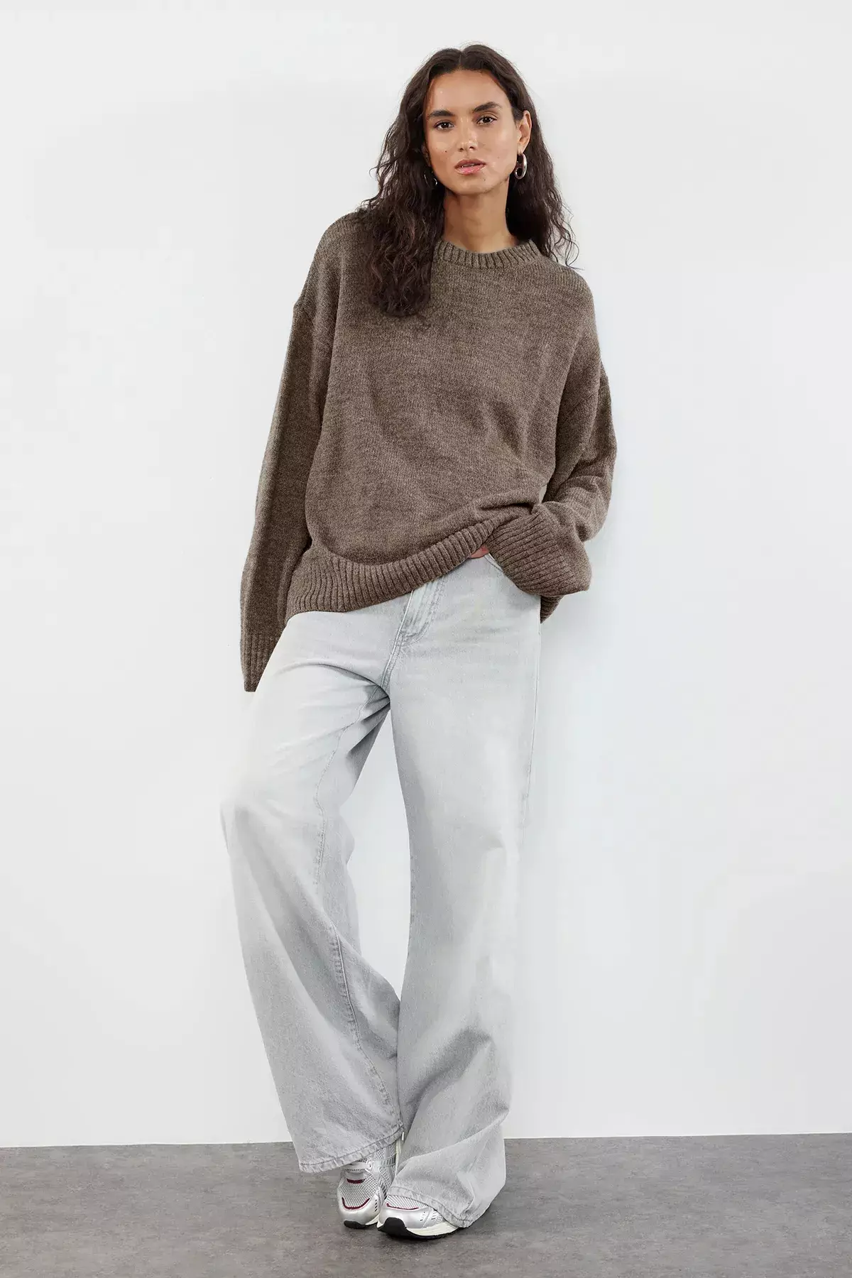 Mink Wide Pattern Crew Neck Knitwear Sweater TWOAW25KZ00168