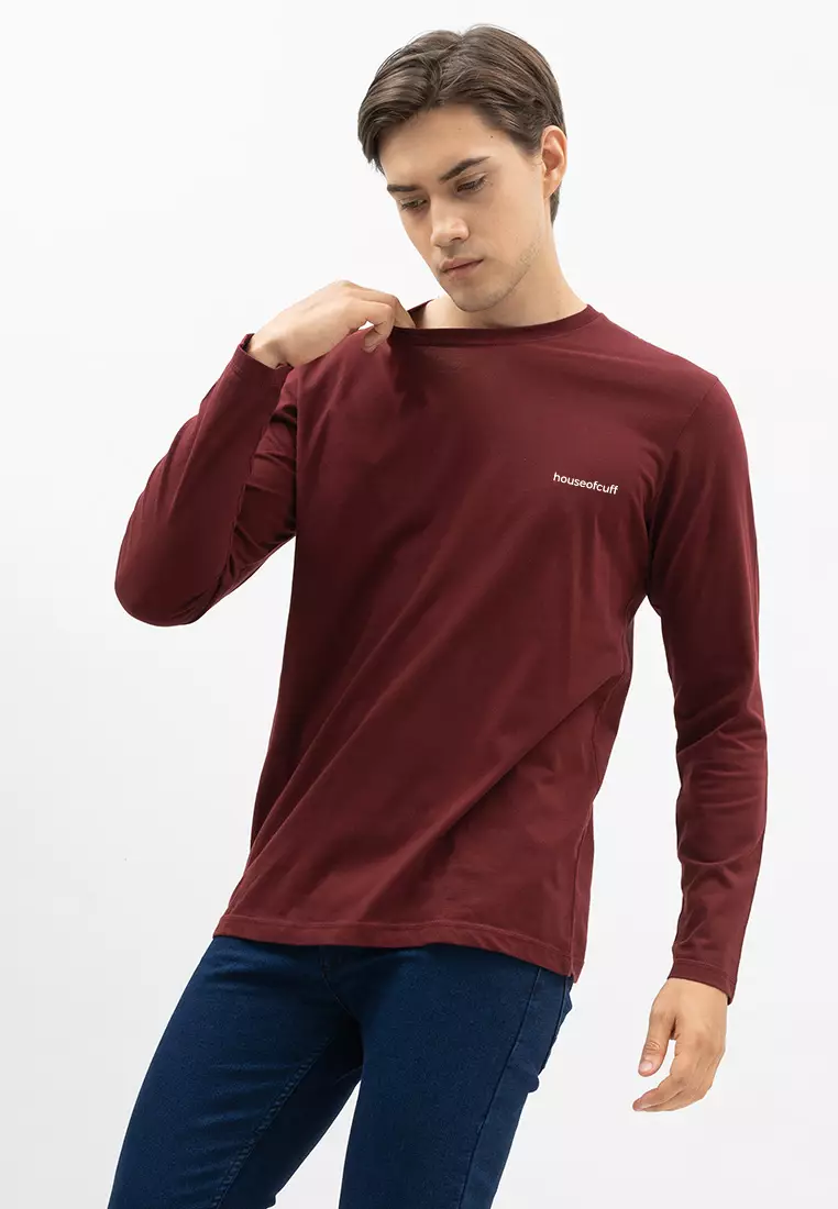 Houseofcuff Kaos Cotton Combed Lengan Panjang Pria Marun