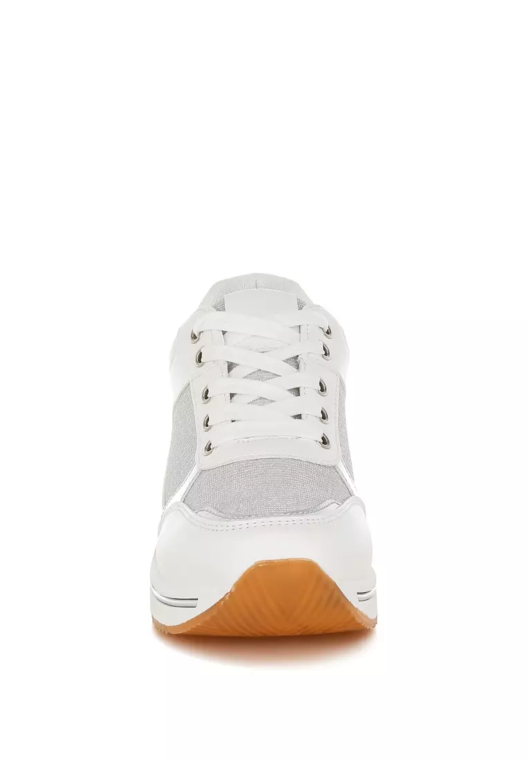 Faux Leather & Mesh Sneakers In White