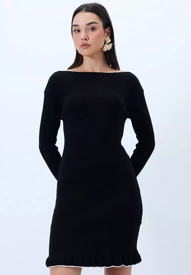 Boat Neck Knit Mini Dress
