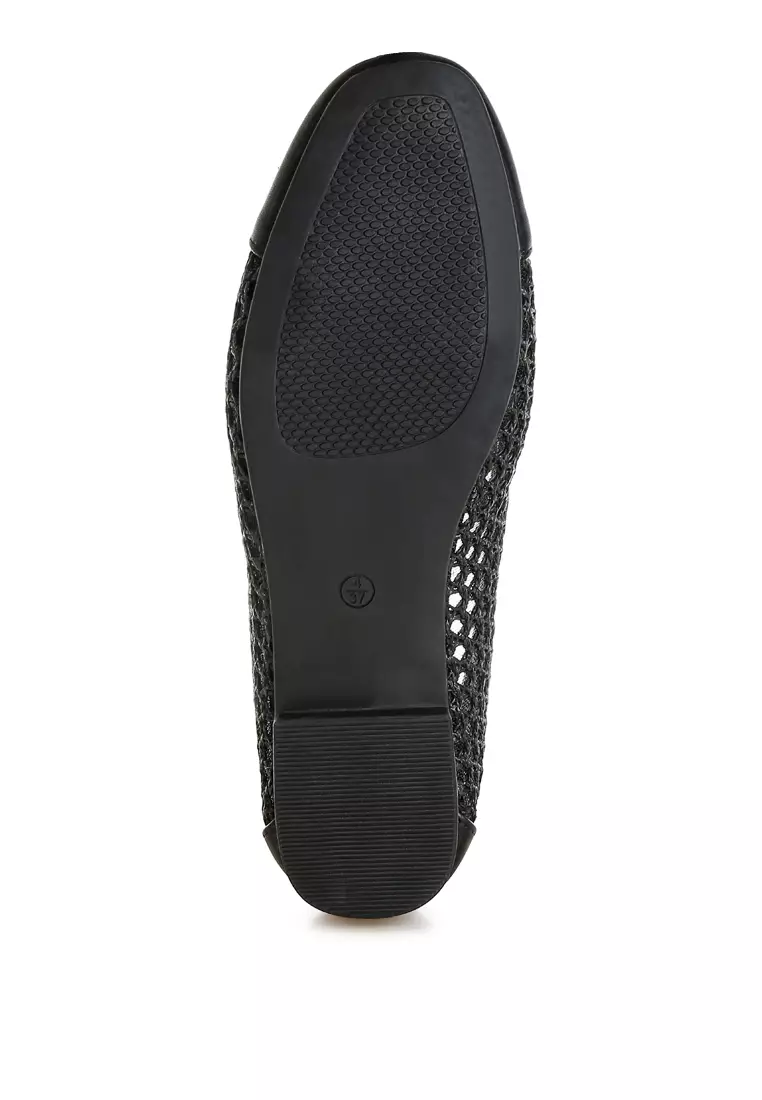 Woven Bow Detail Ballerinas In Black